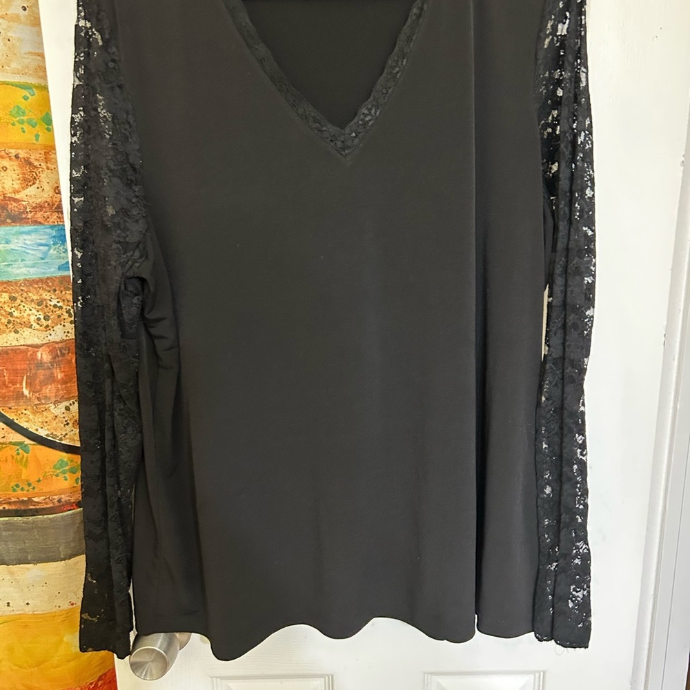 Susan Graver Black Long Sleeve Lace Blouse